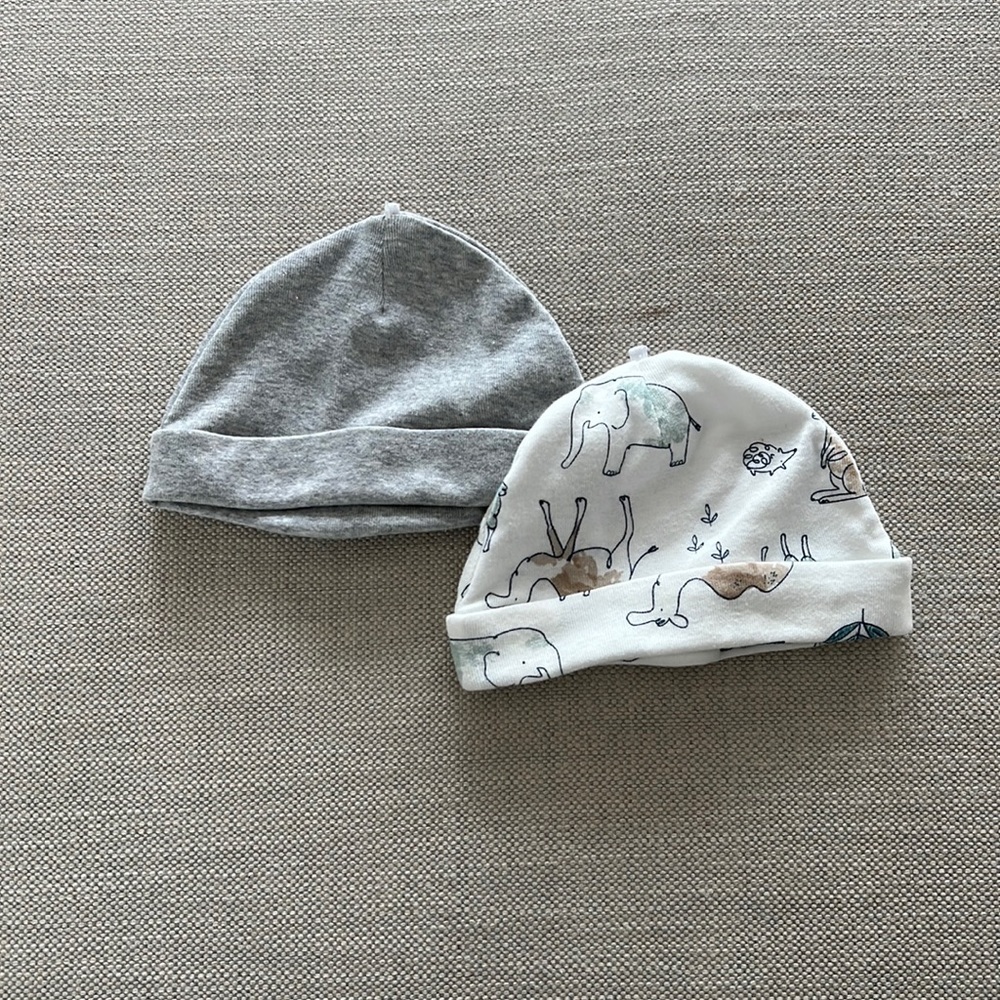 Adorable newborn carters hats in grey and animal print